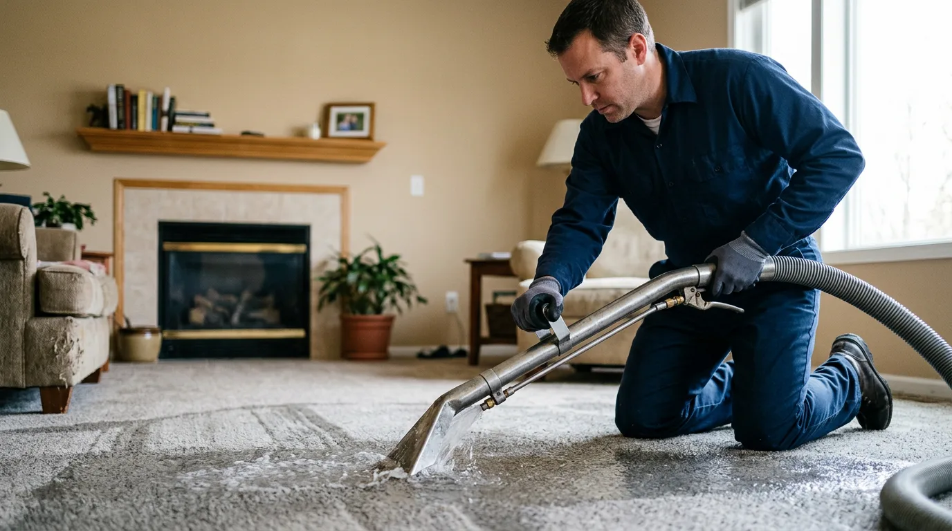 Water damage restoration technician working near Jonesboro, IN